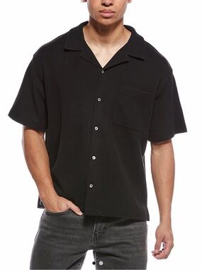 Frame Denim Black Short-Sleeve Camp Collar Button-Down Shirt